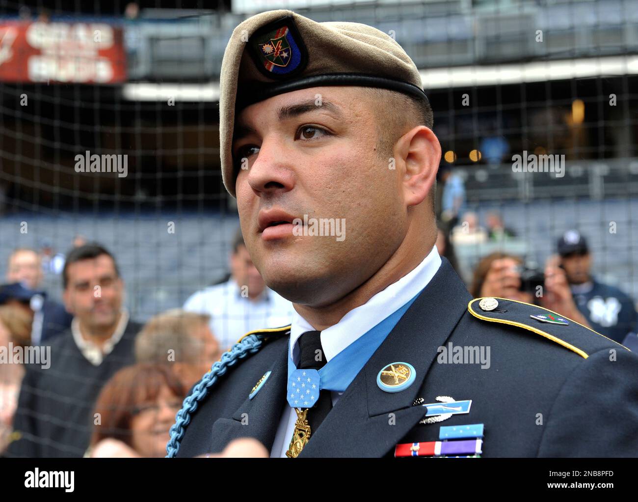 Congressional Medal of Honor awardee Sgt. 1st Class Leroy Arthur Petry  during ceremonies to honor the 10-year anniversary of September 11, 2001  before the baseball game between the Yankees and the Baltimore