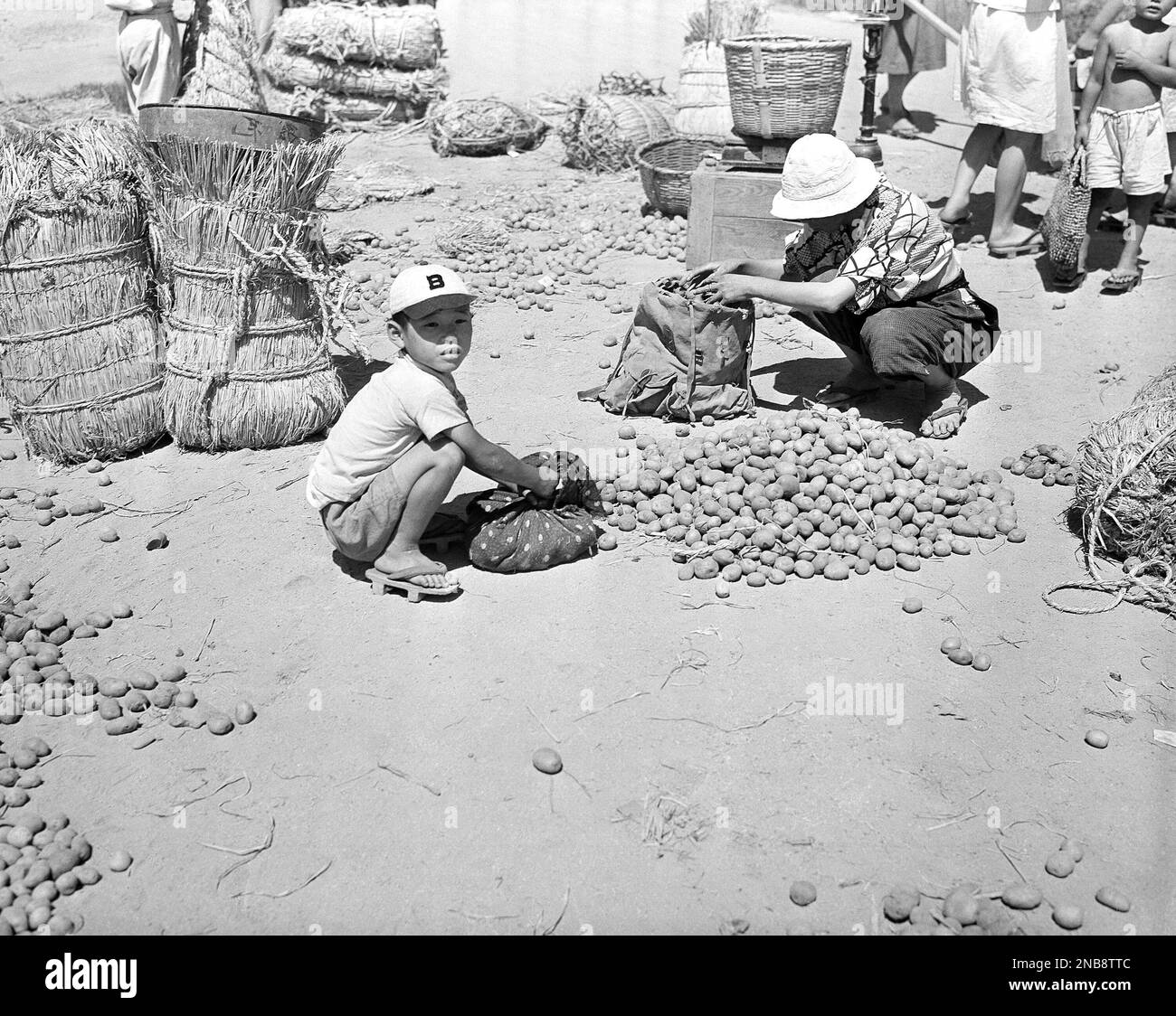 Housewives getting their potato ration in the