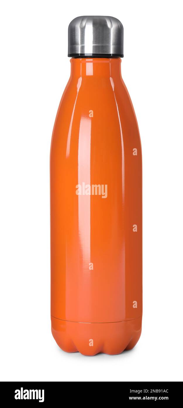 Modern orange thermos bottle isolated on white Stock Photo Alamy