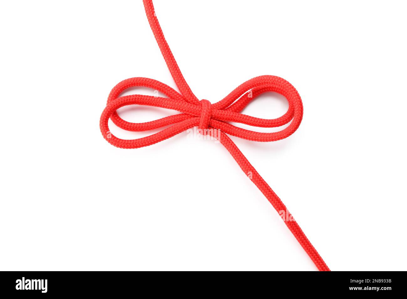 Red shoe lace tied in bow isolated on white, top view Stock Photo Alamy