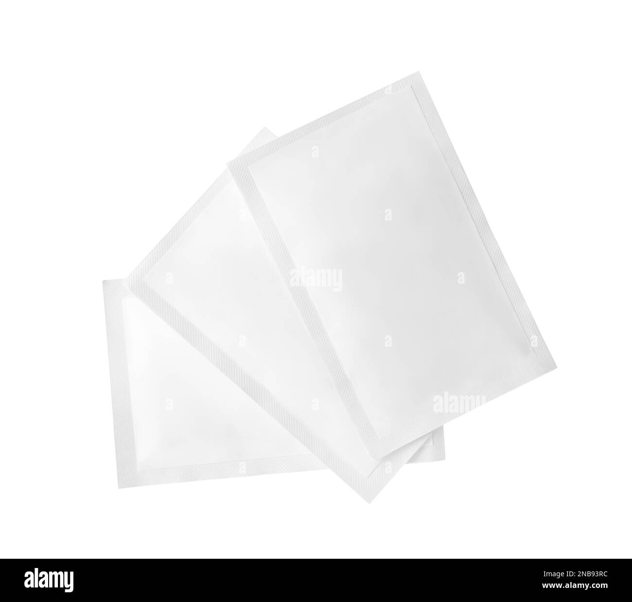 Three sachets on white background. Single use package Stock Photo