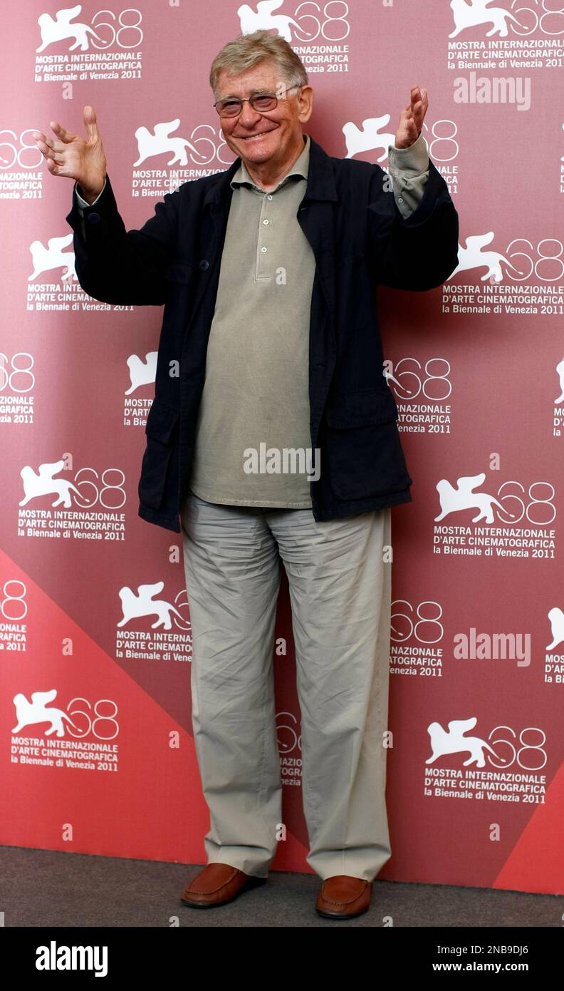 Director Ermanno Olmi poses during the photo call of the movie Il Villaggio  di Cartone at the 68th edition of the Venice Film Festival in Venice,  Italy, Tuesday, Sept. 6, 2011. (AP