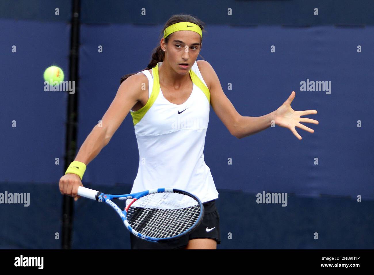 Caroline Garcia of France is seen in action during her match against So-Ra  Lee of Korea during the U.S. Open tennis tournament in New York, Sunday,  Sept. 4, 2011. Garcia won in