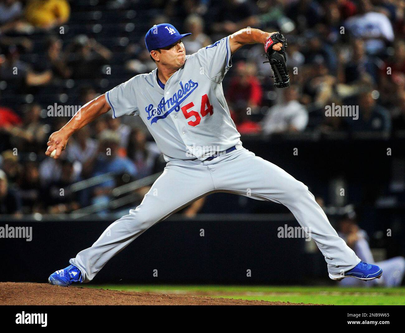 Los Angeles Dodgers pitcher Javy Guerra (54) works the ninth inning