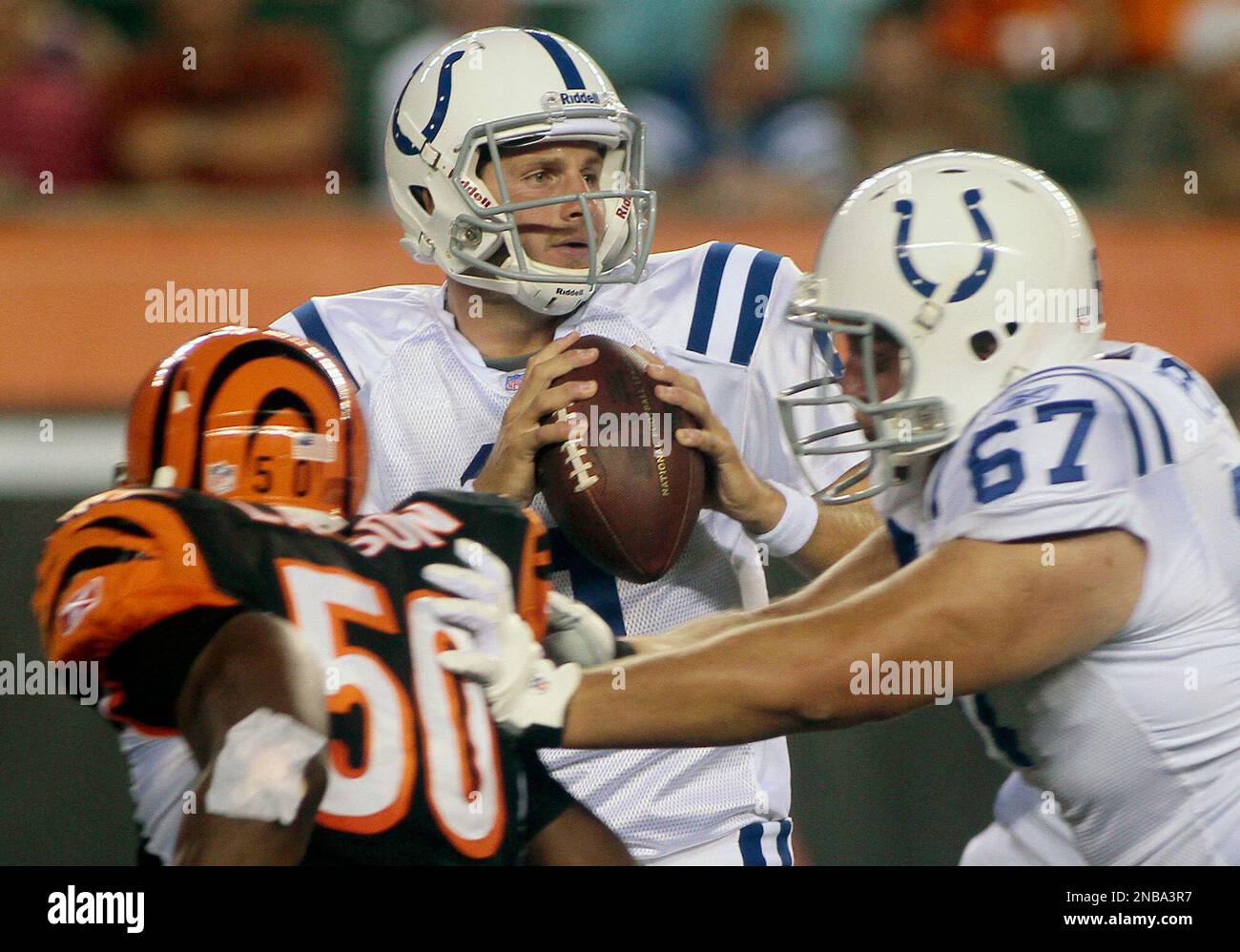 Indianapolis Colts offensive tackle Dan Skipper (74) walks off the field  after an NFL pre-season football game against the Buffalo Bills, Saturday,  Aug. 12, 2023, in Orchard Park, N.Y. Buffalo defeated the