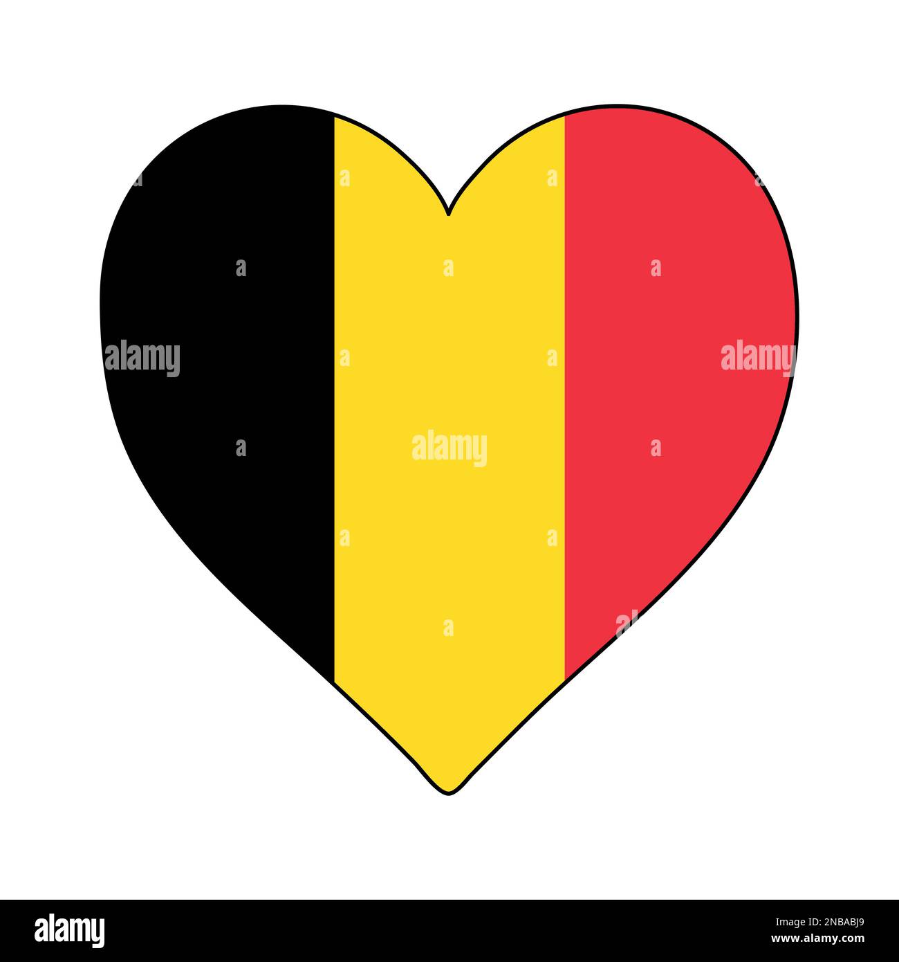 Belgium Heart Shape Flag. Love Belgium. Visit Belgium. Western Europe. Europe. European Union. Vector Illustration Graphic Design. Stock Vector