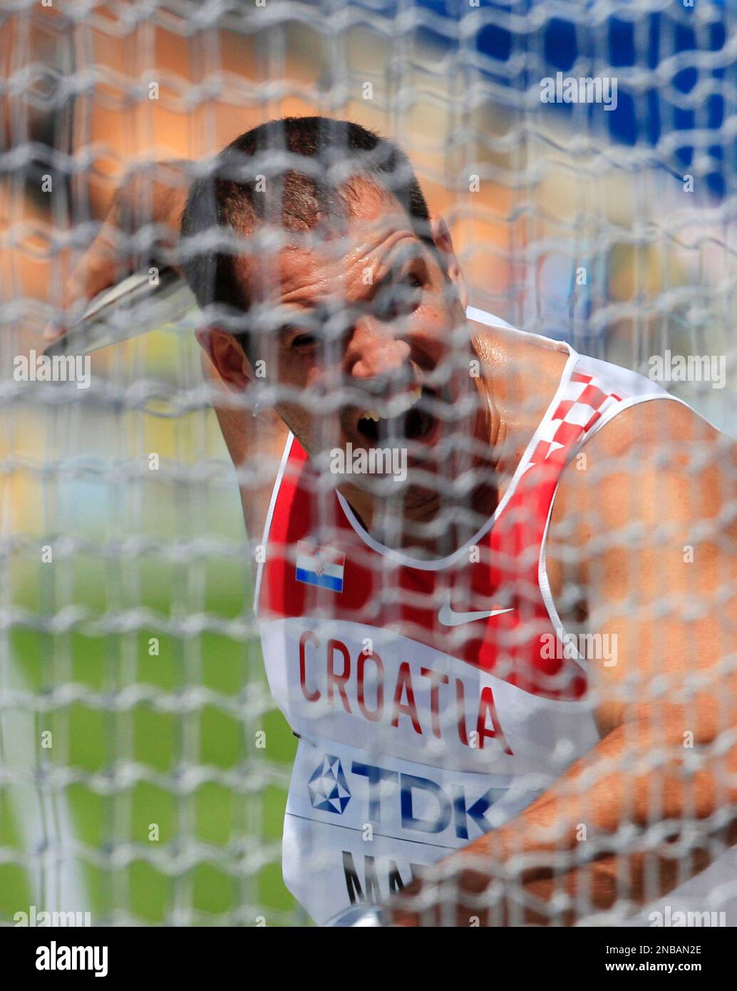 Croatia's Martin Maric takes a throw during the qualification round of