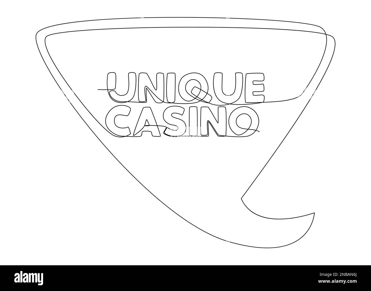 One continuous line of speech bubble with Unique Casino text. Thin Line Illustration vector concept. Contour Drawing Creative ideas. Stock Vector
