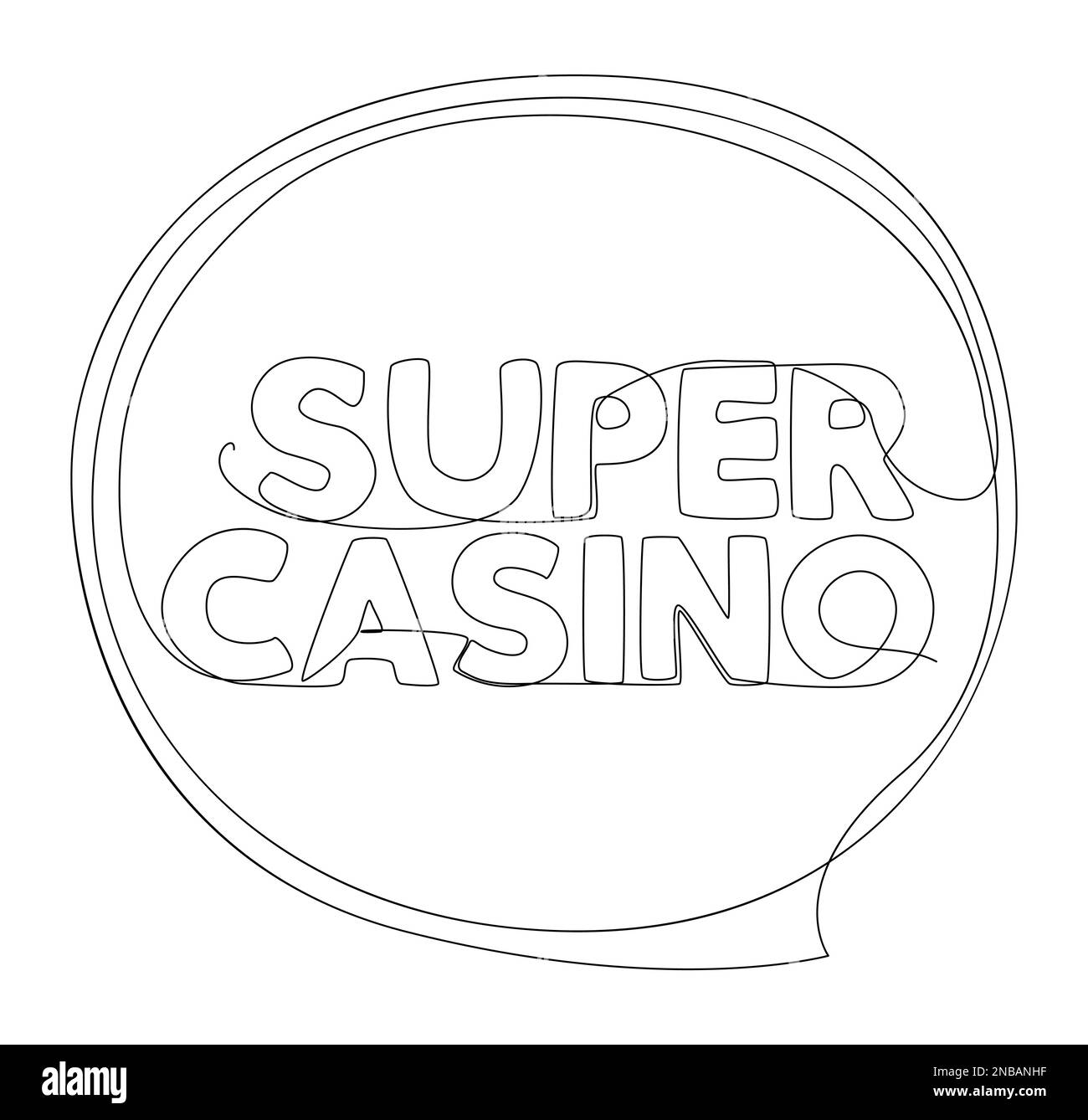 One continuous line of speech bubble with Super Casino text. Thin Line Illustration vector concept. Contour Drawing Creative ideas. Stock Vector