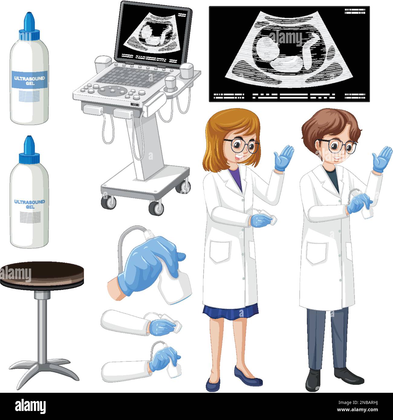 Set of medical instruments for pregnancy ultrasound illustration Stock ...