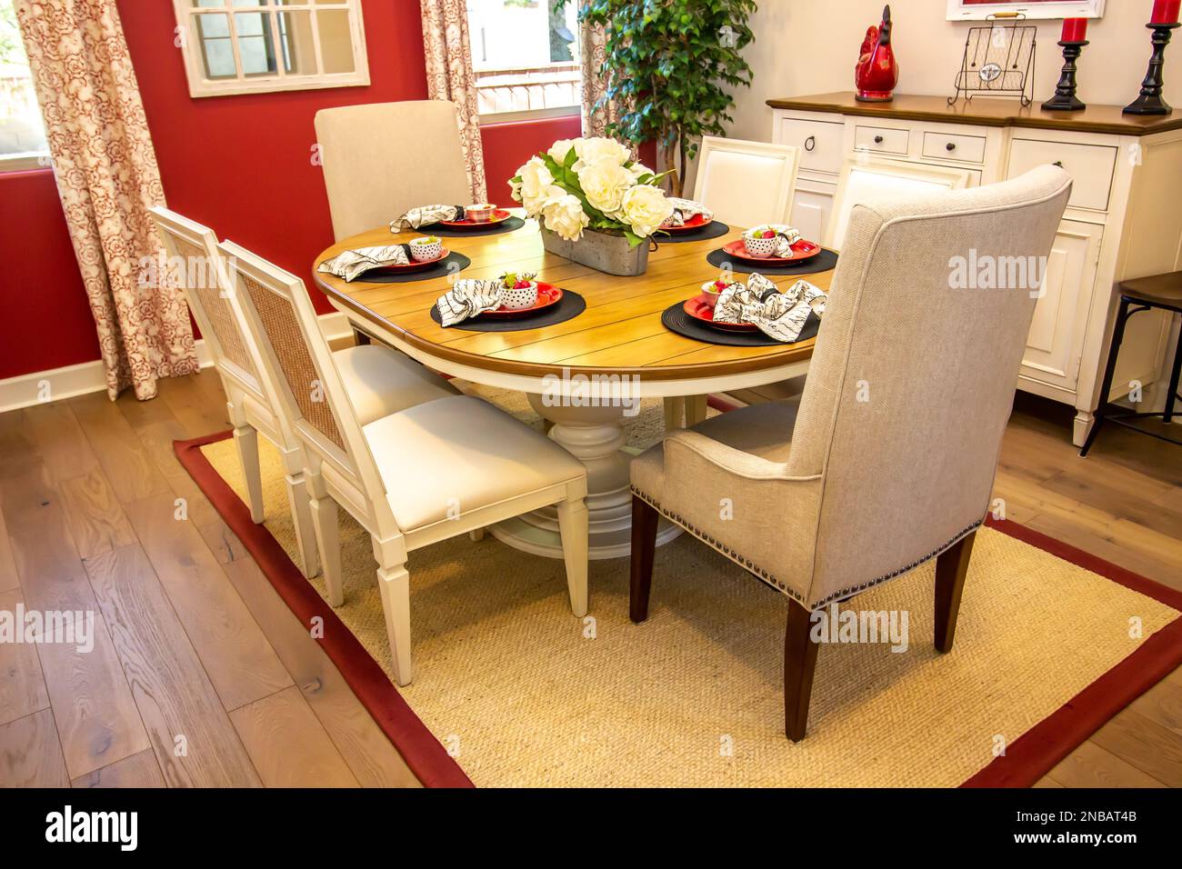 Dining Room Oval Table With Hutch Stock Photo - Alamy