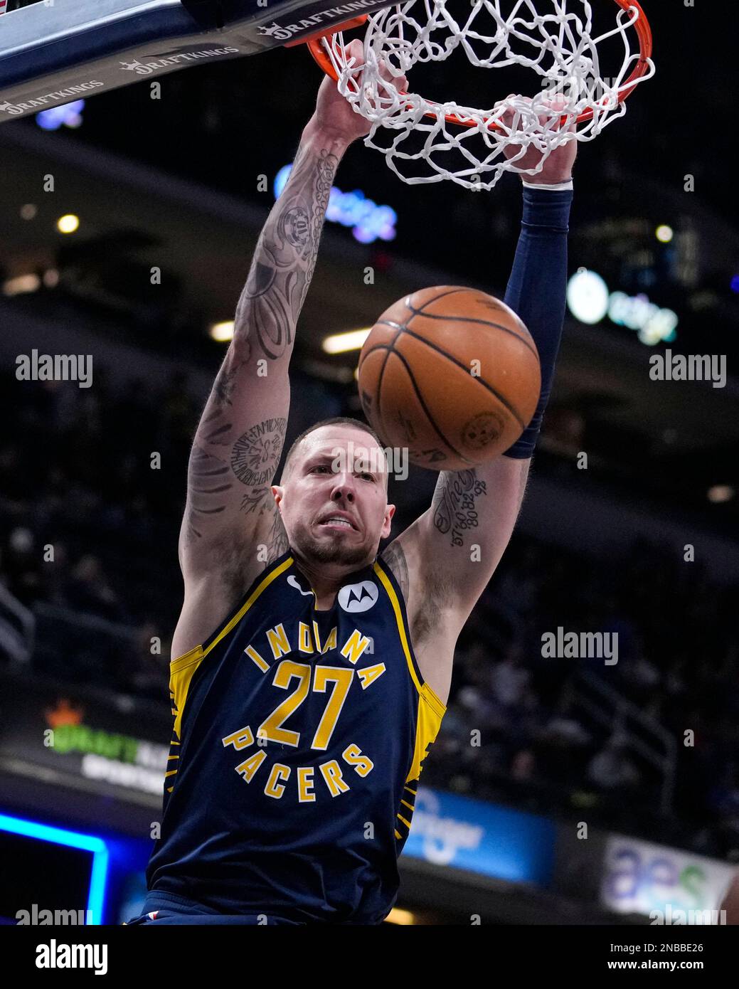 Indiana Pacers center Daniel Theis (27) gets dunk against the Utah Jazz  during the first half of an NBA basketball game in Indianapolis, Monday,  Feb. 13, 2023. (AP Photo/Michael Conroy Stock Photo - Alamy