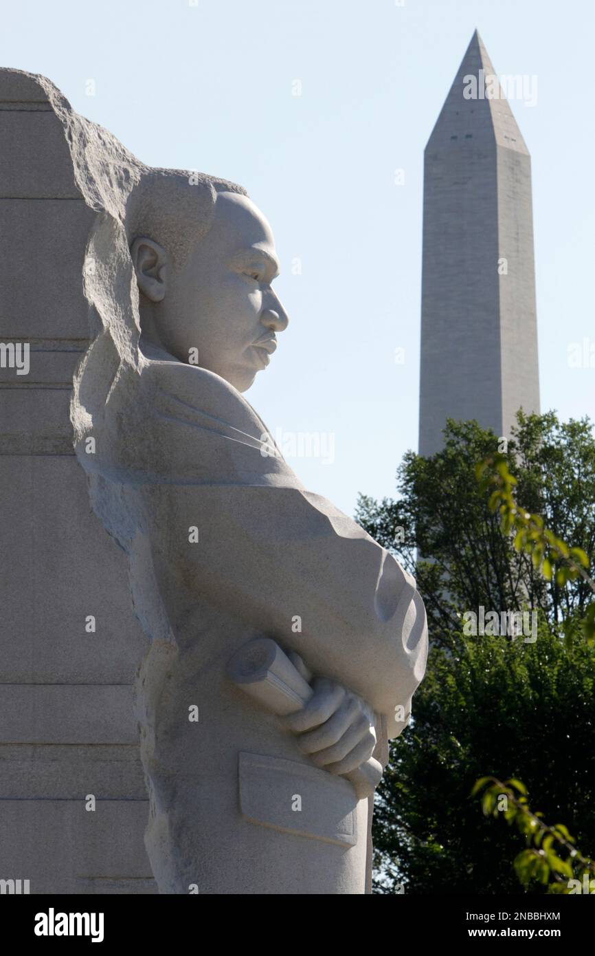 The statue of Dr. Martin Luther King, Jr. is seen unveiled from ...
