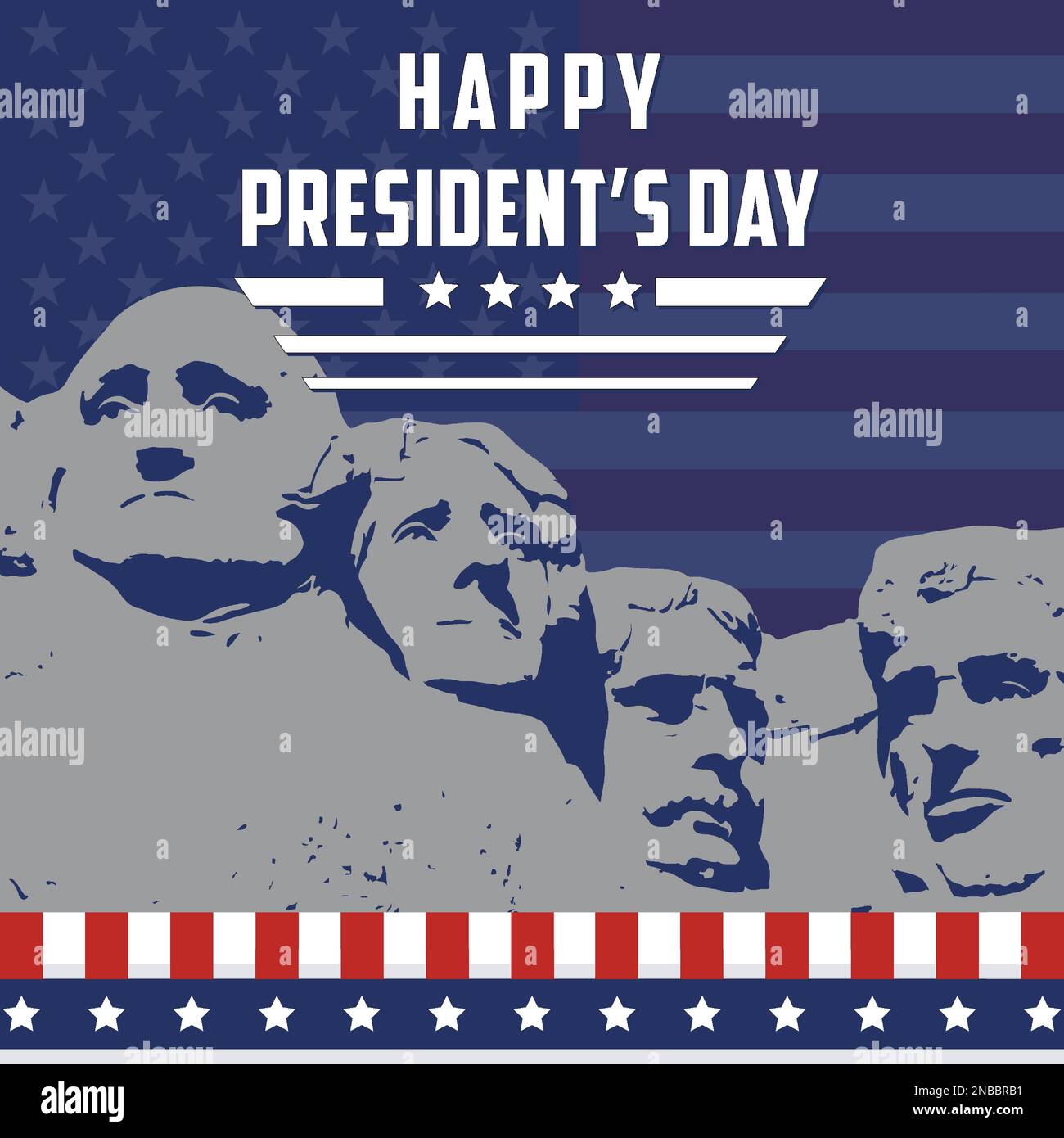 Happy Presidents Day card with Rushmore four presidents background flat