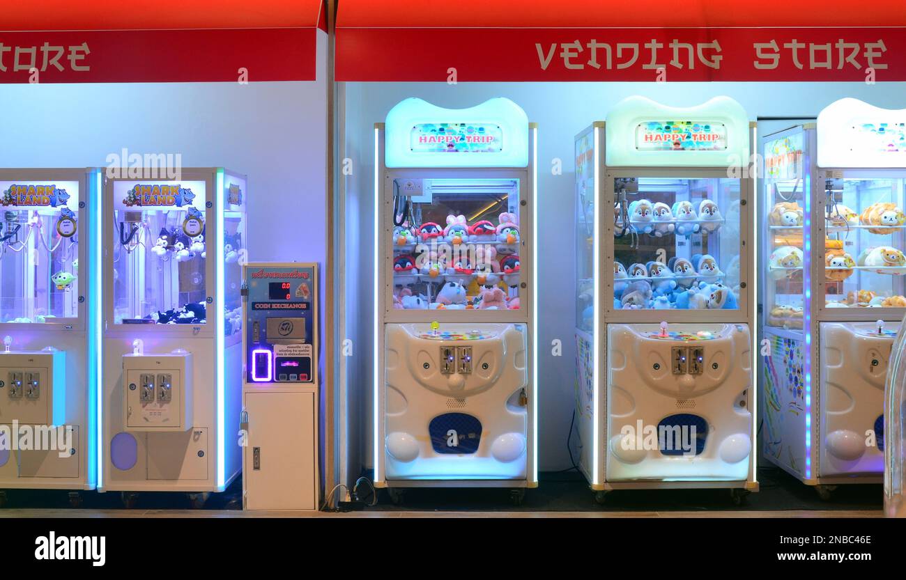 A row of vending machines offer the chance to pay to grab a fluffy toy