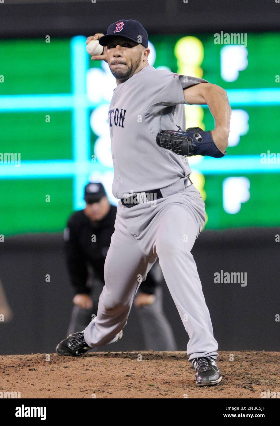 Boston Red Sox pitcher Alfredo Aceves during a baseball game Wednesday, Aug. 10, 2011 in