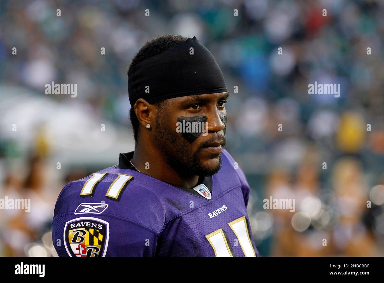 Baltimore Ravens wide receiver Marcus Smith (11) stands before a preseason  NFL football game with the Philadelphia Eagles Thursday, Aug. 11, 2011, in  Philadelphia. (AP Photo/Alex Brandon Stock Photo - Alamy