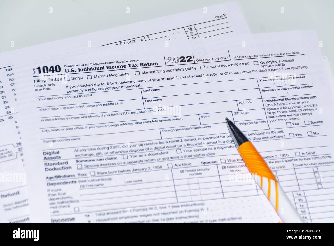 US Tax form 1040 tax return filing for 2022 Stock Photo Alamy