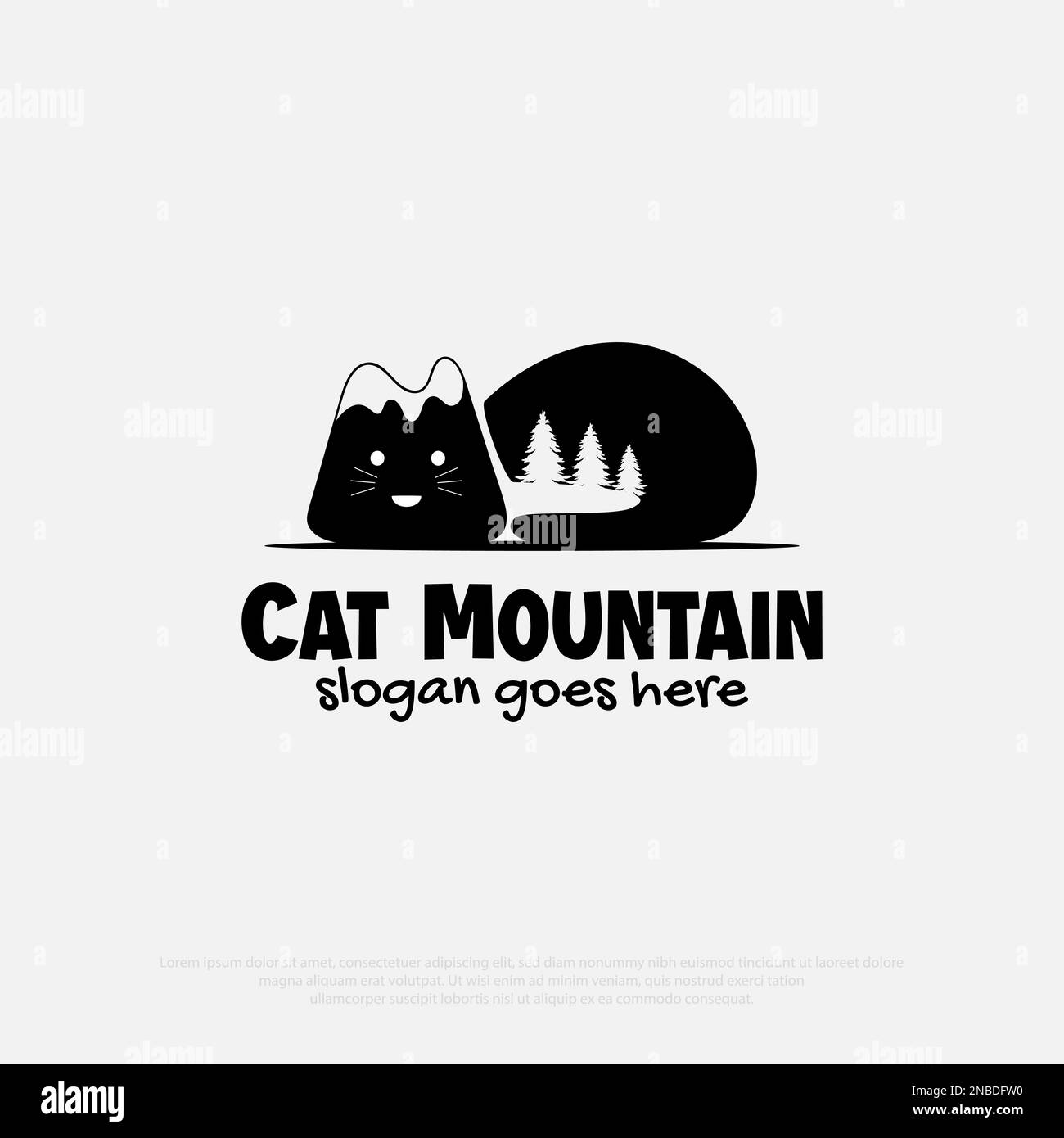 Cat mountain logo design vector, simple logo for outdoor adventure icon illustration template Stock Vector