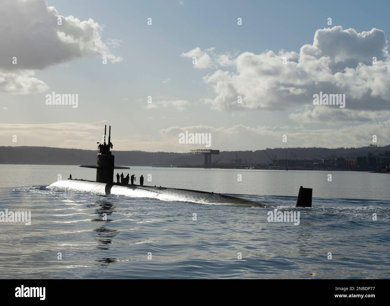 230210-N-ED185-1261  PUGET SOUND, Wash. (Feb. 10, 2023) The Los Angeles-class fast-attack submarine USS Key West (SSN 722) transits the Puget Sound before mooring at Naval Base Kitsap – Bremerton, Washington, February 10, 2023. Measuring more than 360 feet long and weighing more than 6,900 tons when submerged, Key West supports a multitude of missions to include anti-submarine warfare, anti-surface ship warfare, surveillance and reconnaissance, and strike warfare. (U.S. Navy Photo by Mass Communication Specialist 1st Class Brian. G. Reynolds) Stock Photo