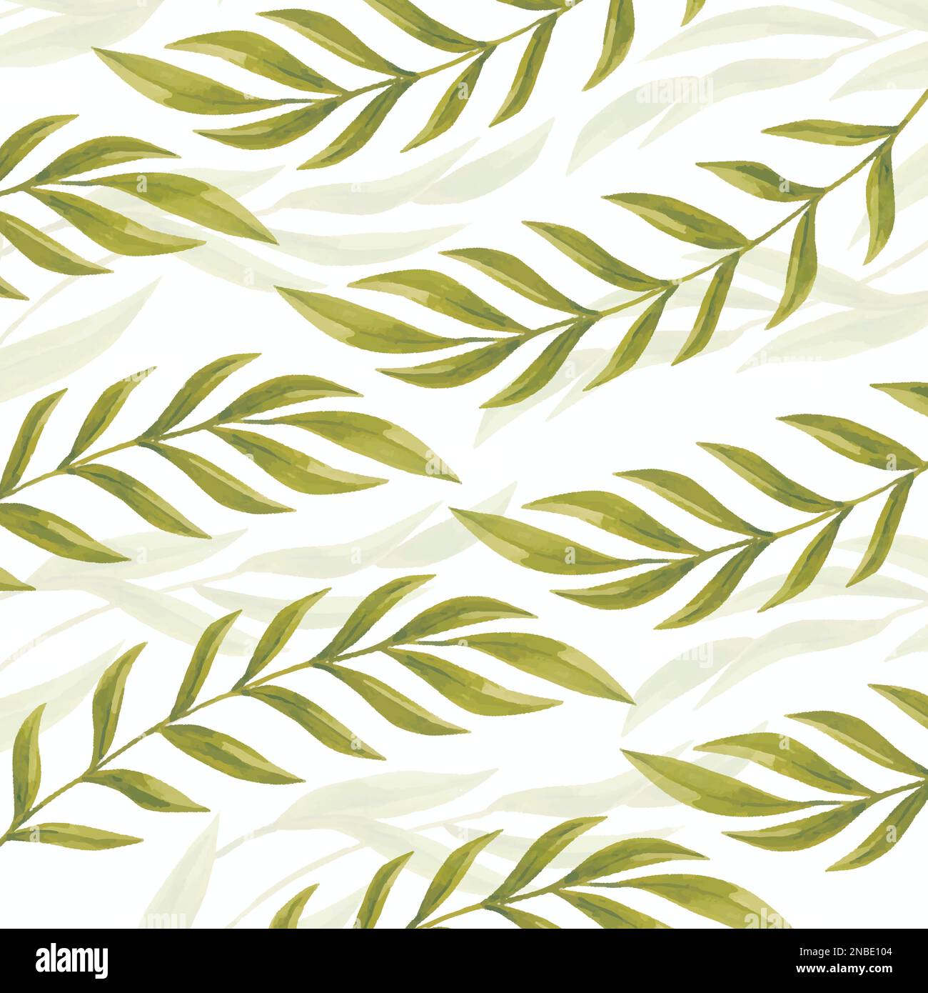 Seamless pattern with green palm leaves on white background. watercolor ...
