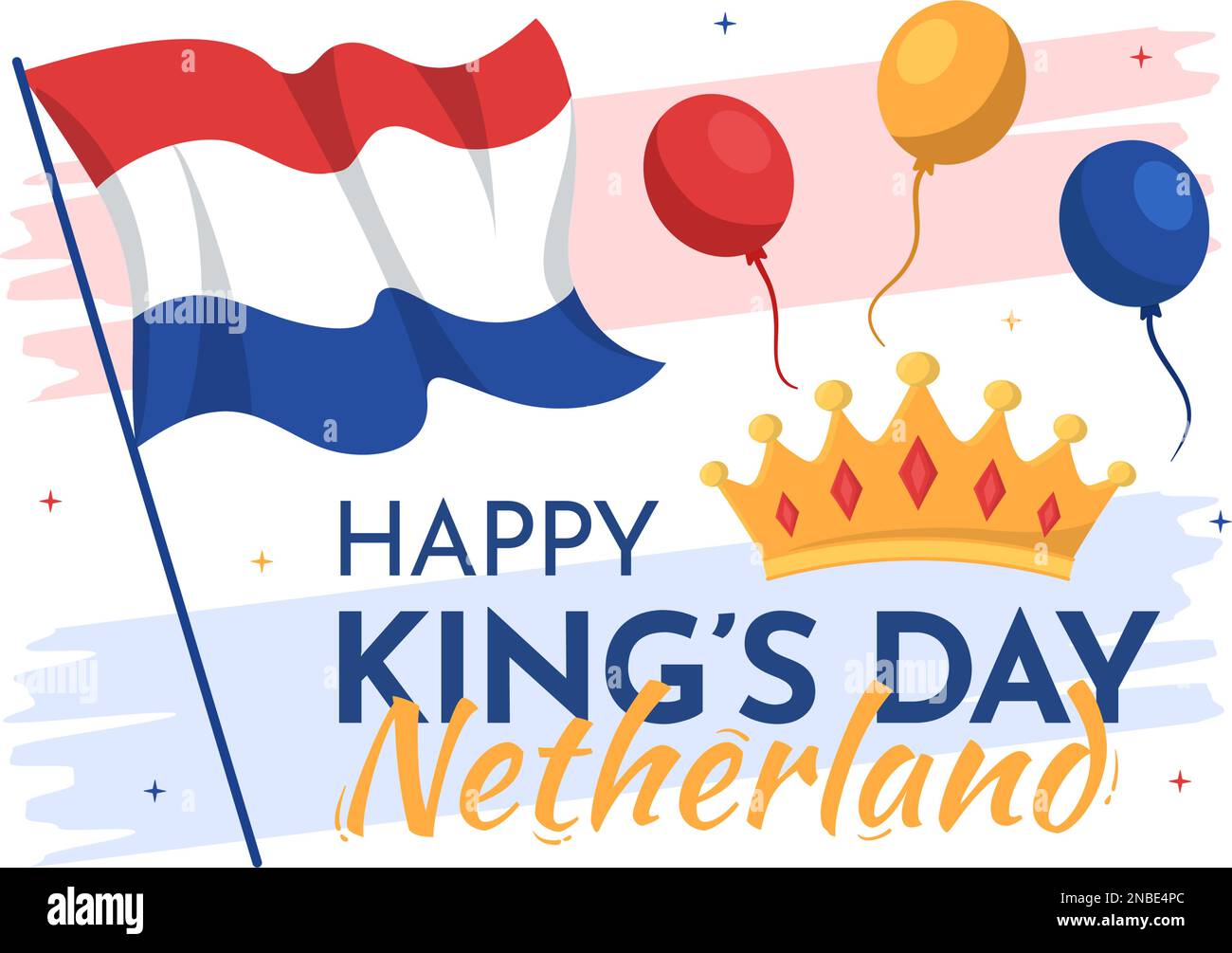 Happy Kings Netherlands Day Illustration with Waving Flags and King