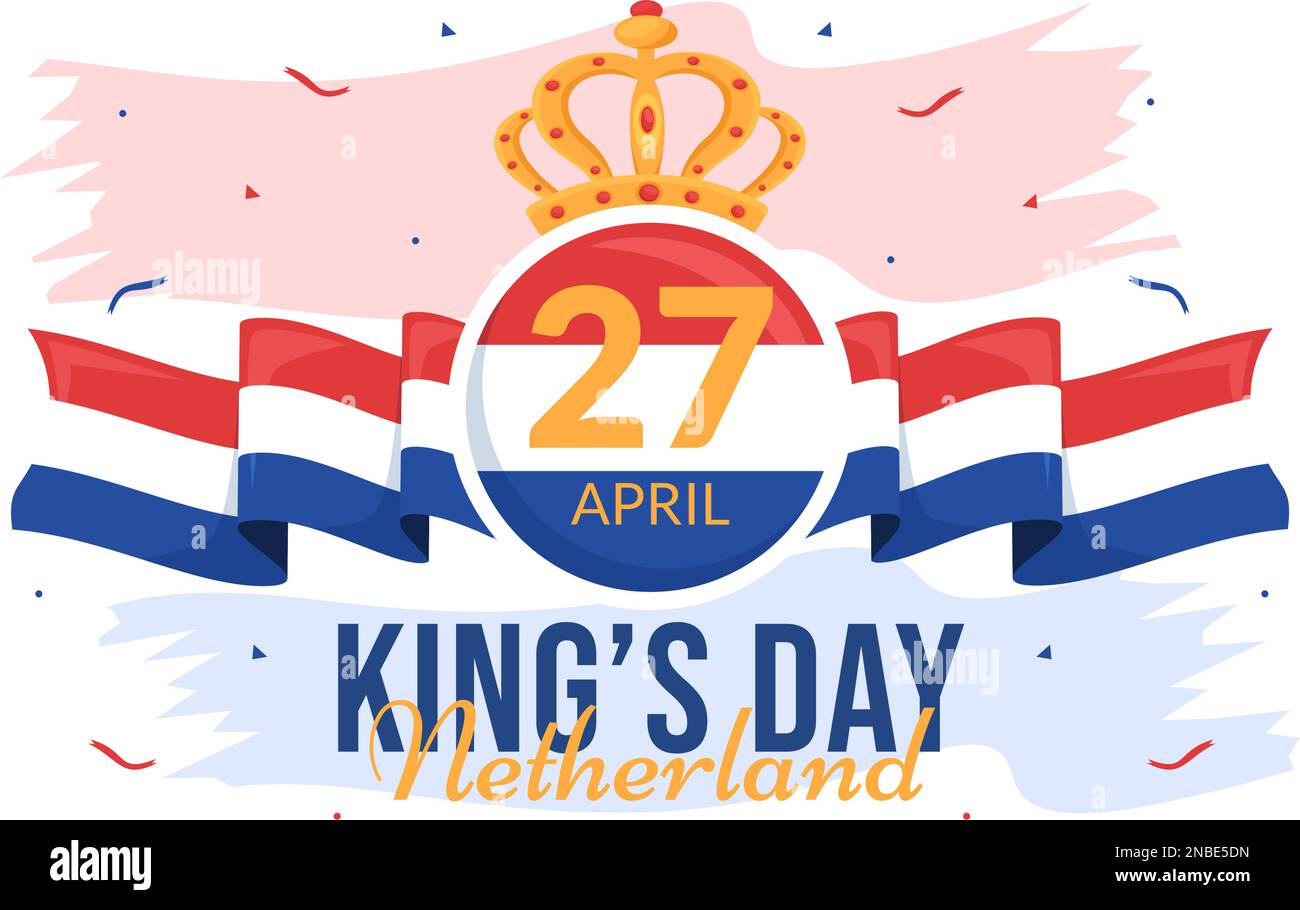 Happy Kings Netherlands Day Illustration with Waving Flags and King