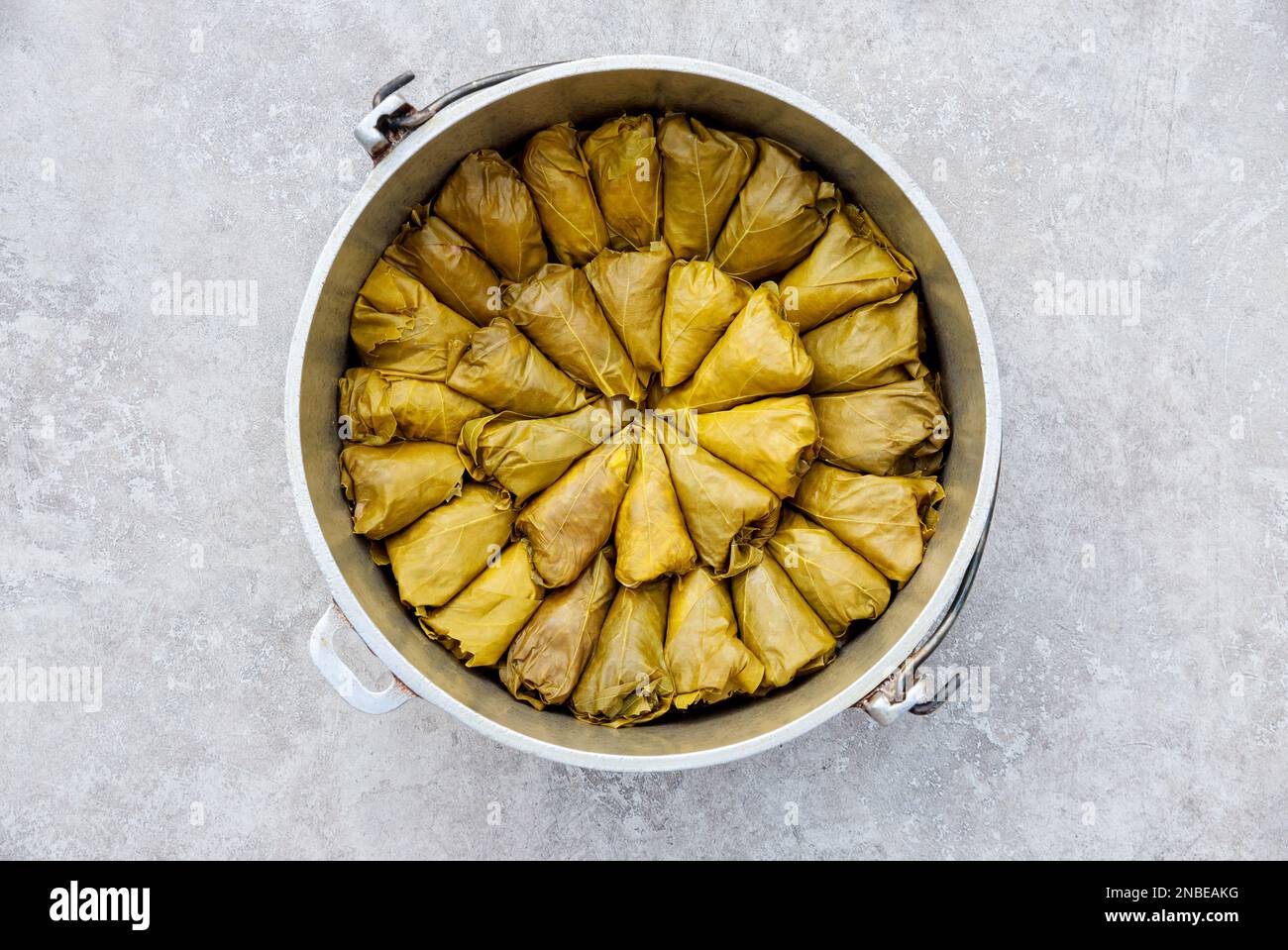 Arabic dish made with rice and herbs stuffed inside grape leaves Stock