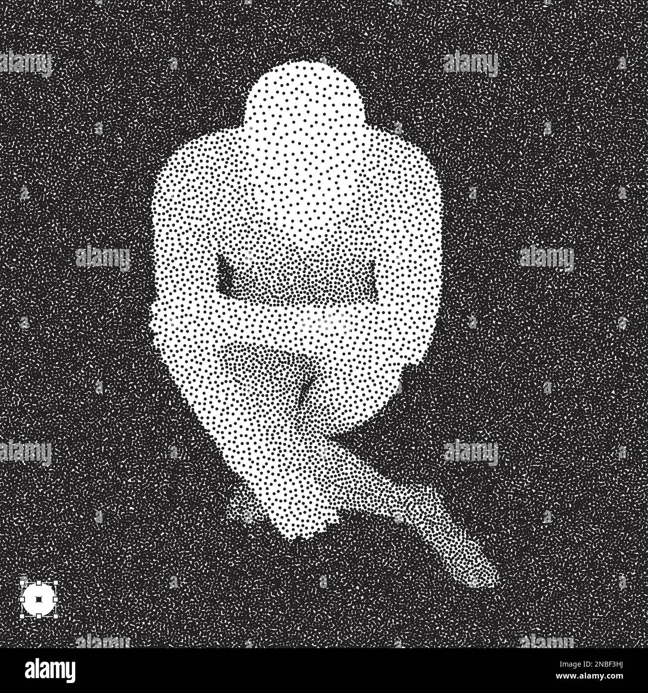 Black and white grainy dotwork design. Pointillism pattern with optical illusion. Stippled vector illustration. Stock Vector