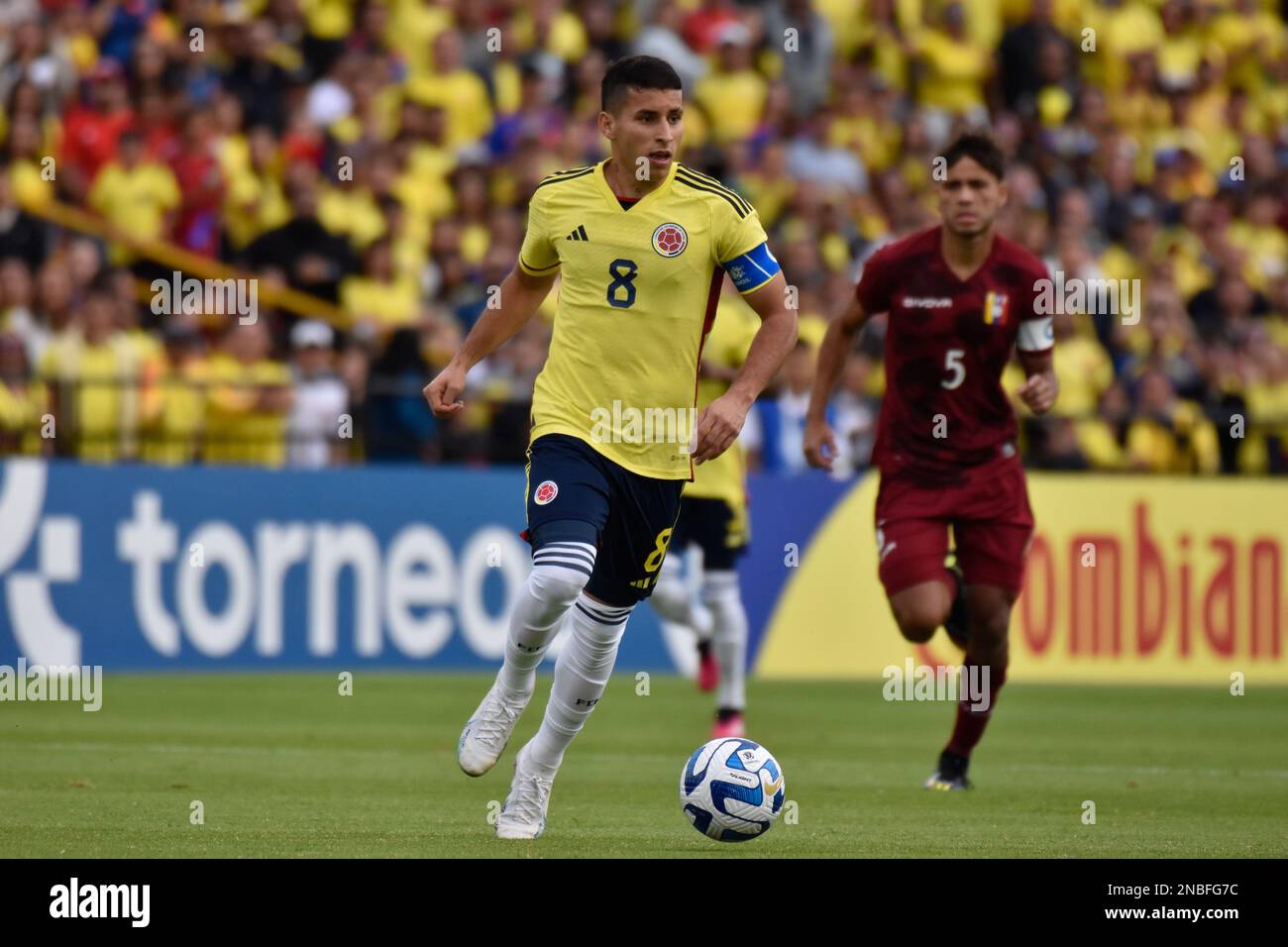 Bogota, Colombia on February 12, 2023. Colombia's Gustavo Puerta during the South American U-20 Conmebol Tournament match between Colombia and Venezuela, in Bogota, Colombia on February 12, 2023. Photo by: Cristian Bayona/Long Visual Press Stock Photo