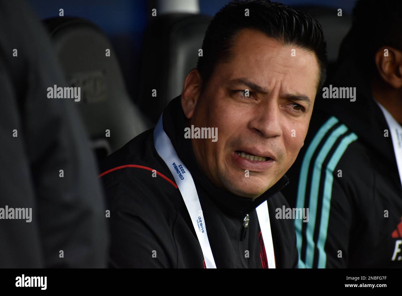 Bogota, Colombia on February 12, 2023. Colombia's team manager Hector Cardenas during the South American U-20 Conmebol Tournament match between Colombia and Venezuela, in Bogota, Colombia on February 12, 2023. Photo by: Cristian Bayona/Long Visual Press Stock Photo