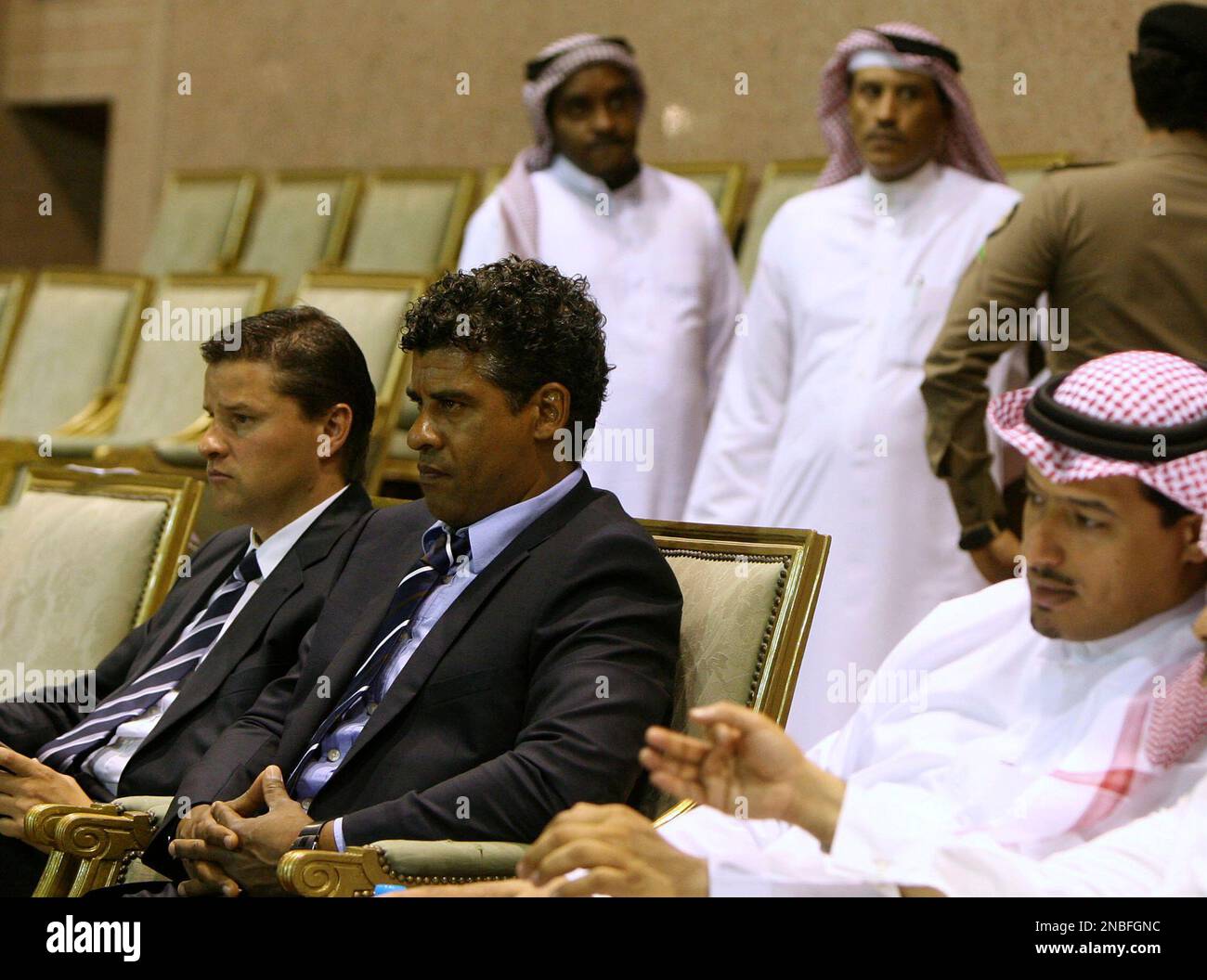 Saudi Arabia's new national soccer team coach Frank Rijkaard, center ...