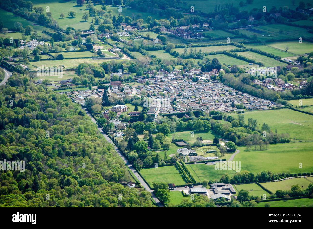 View from the sky of the Cranbourne Hall Residential Park in Winkfield, Windsor, Berkshire on a sunny spring afternoon.  The  homes are operated by Wy Stock Photo