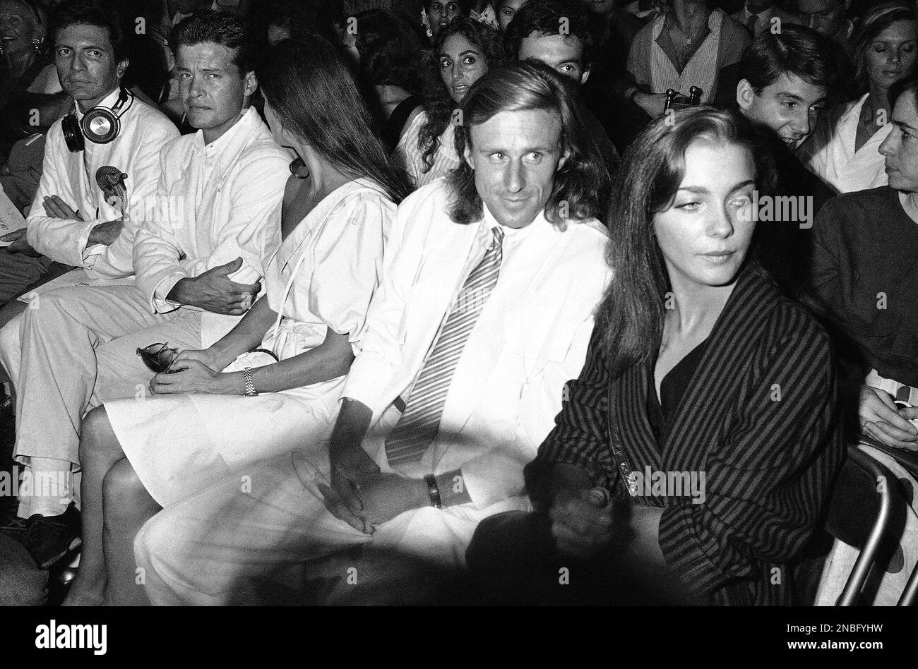 Swedish tennis star Bjorn Borg is in company of his 17-year-old Jannike Bjorling as he attends his own menswear collection bearing his trademark, during the show held in Paris