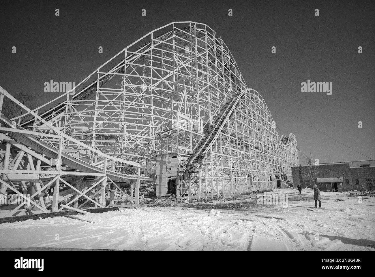 General views in Palisades Amusement Park of the "Cyclone" roller