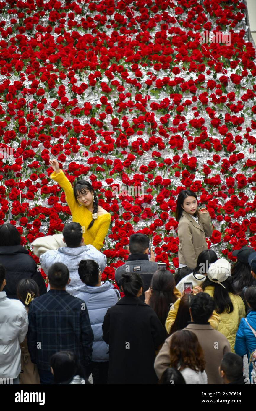 Stairs covered with 10,000 roses attract people to take photos in a ...