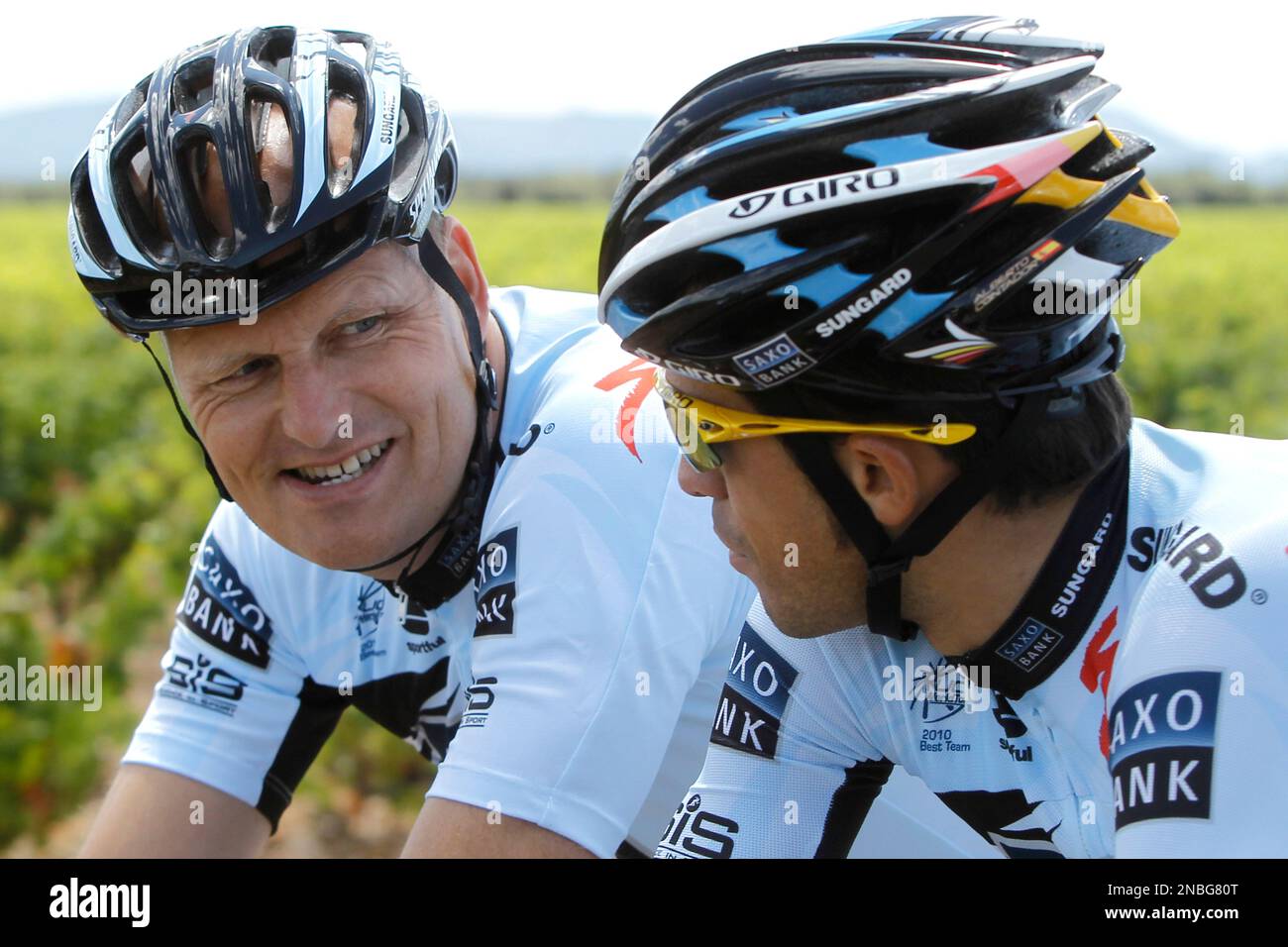 Saxo bank Sungard cycling team director Bjarne Riis of Denmark listenS to  questions of reporters during a press conference on the second rest day of  the Tour de France cycling race in