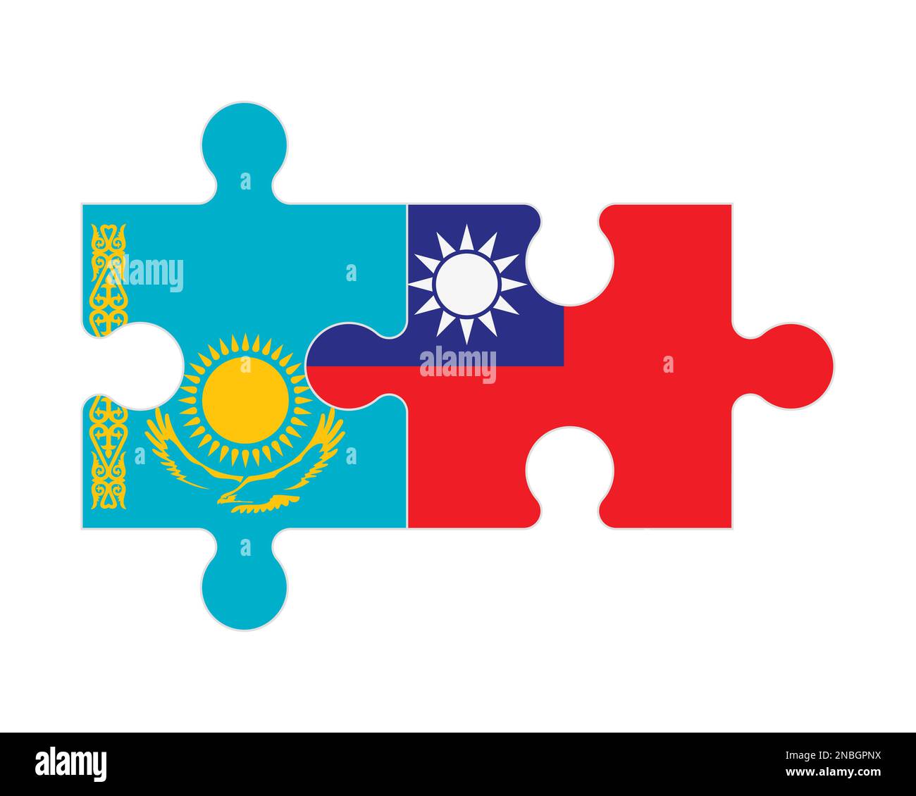 Connected puzzle of flags of Kazakhstan and Taiwan, vector Stock Vector