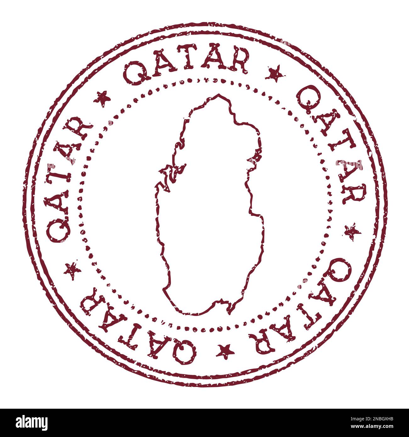 Qatar round rubber stamp with country map. Vintage red passport stamp