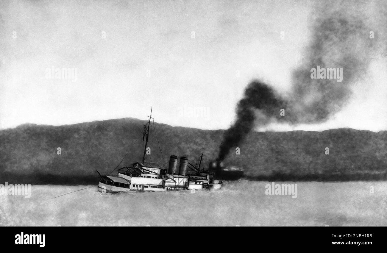 The bombed U.S. gunboat Panay is shown just before it sank. It is shown ...