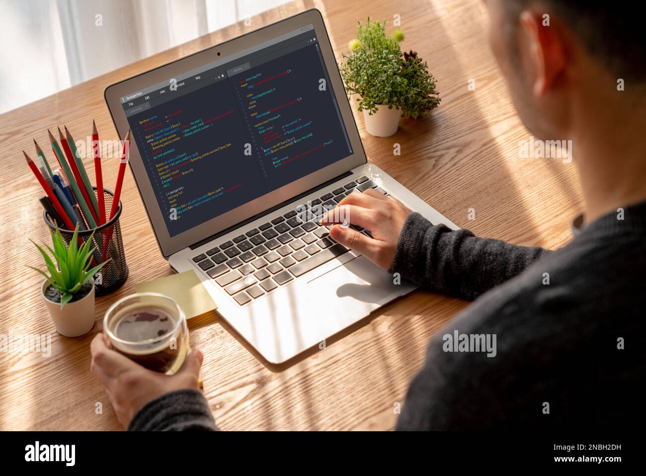 Software development programming on computer screen for modish ...