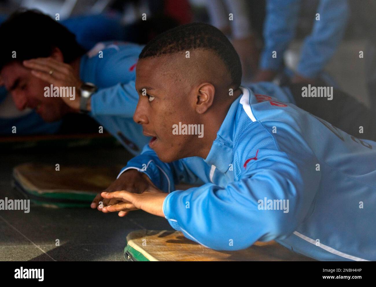 Uruguay's Abel Hernandez exercises during a training session at a gym ...