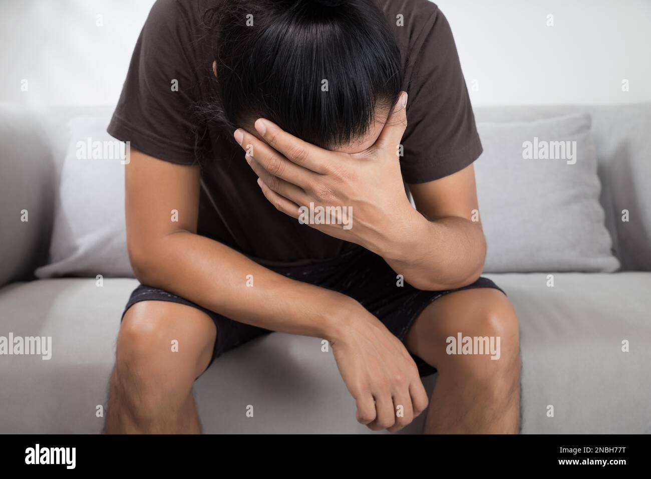 Stressed man in the room. Depression and anxiety disorder concept Stock ...