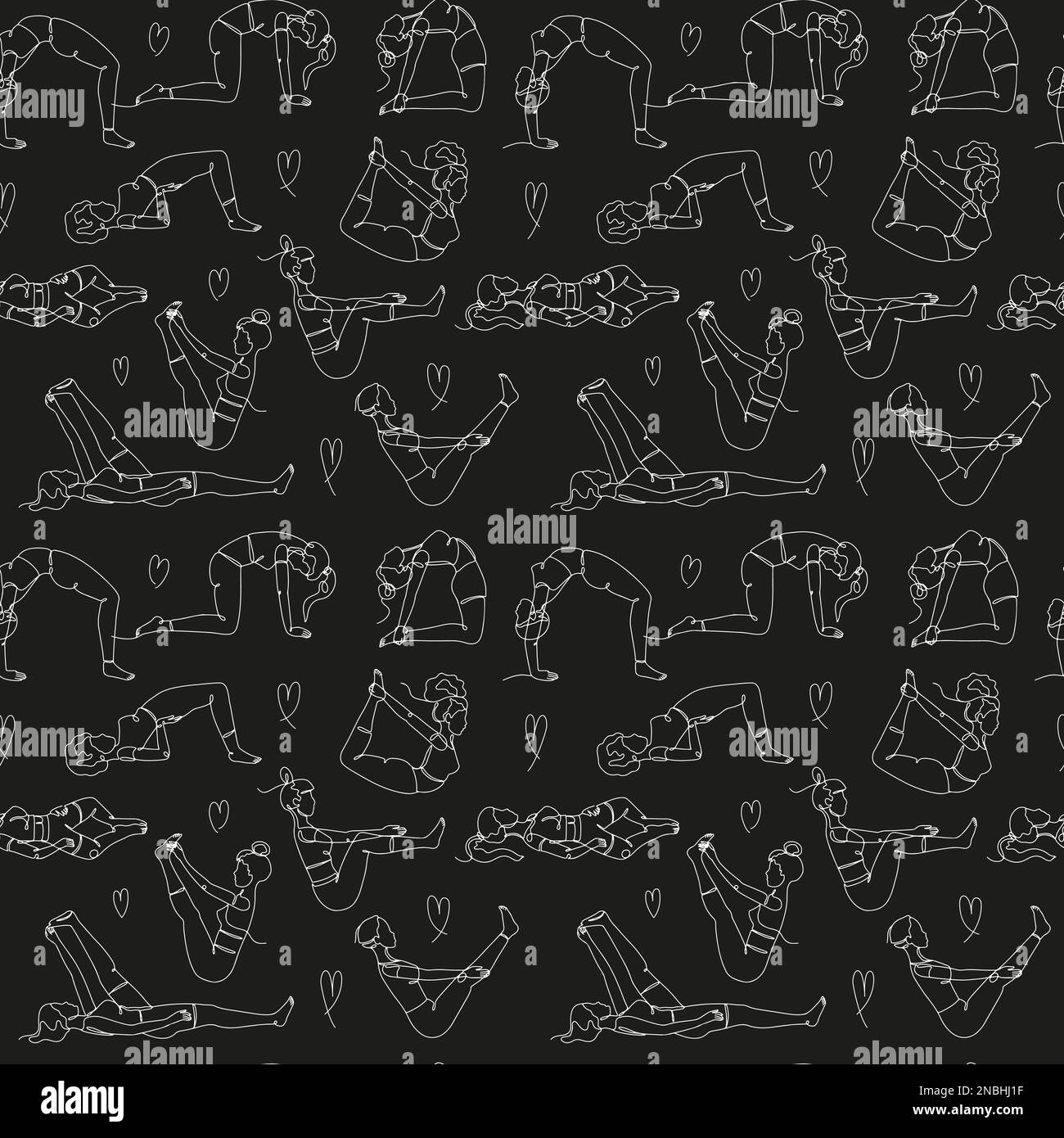 Seamless pattern with single line drawings of yoga poses Stock Vector ...