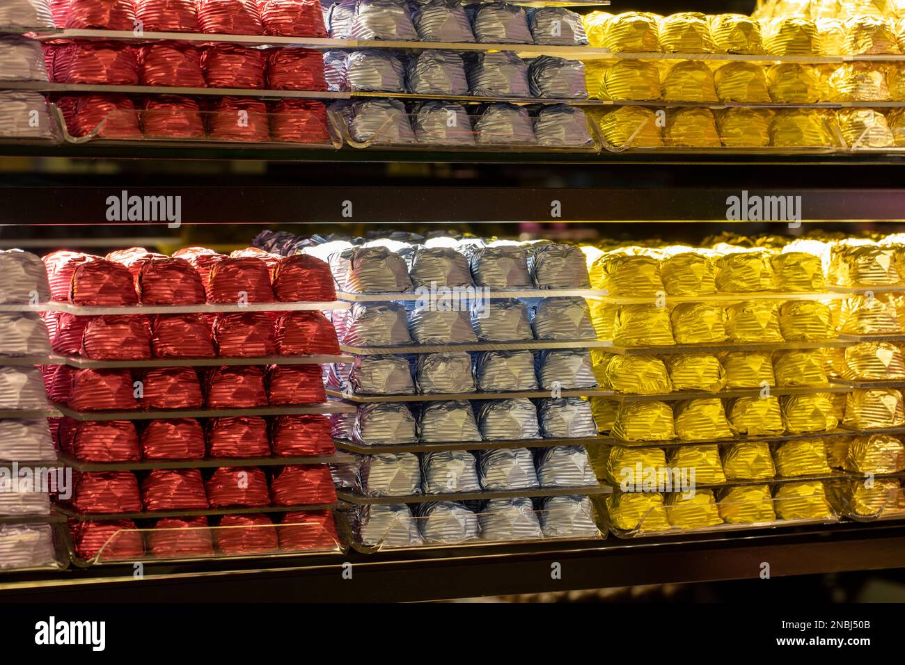 Bulk packaged chocolate assortment. Delicious assortment of chocolates