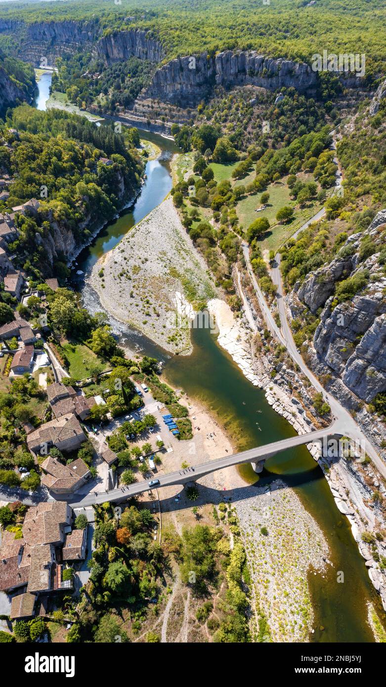 Aerial view of Balazuc, one of the most beautiful village in Ardeche, South of France Stock Photo