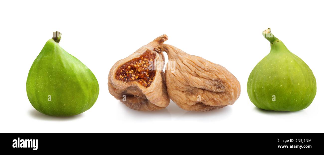 Ripe and dried figs isolated on white Stock Photo