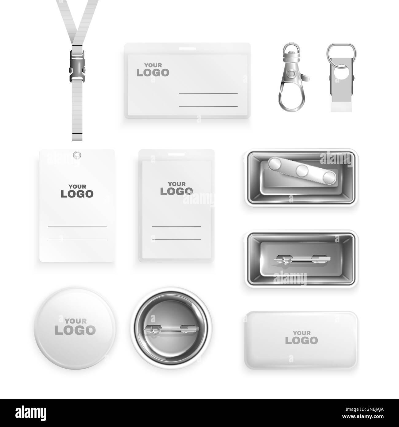 Paper Badgee Realistic set of blank metal and paper badges with lanyard and clips ...