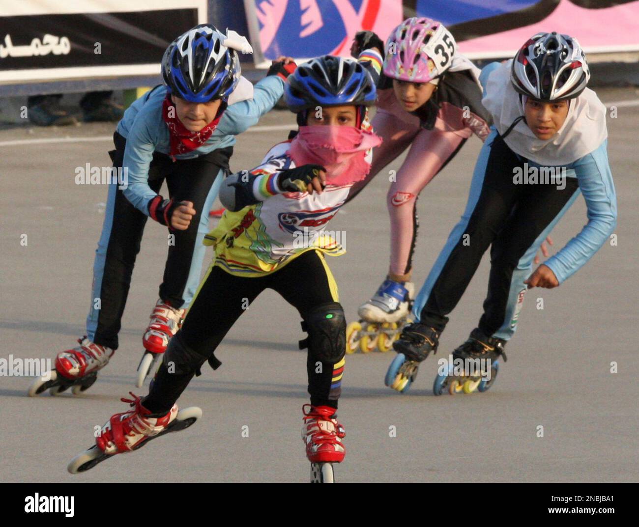 Iranian female rollerbladers compete, during the Women's Rollerblading
