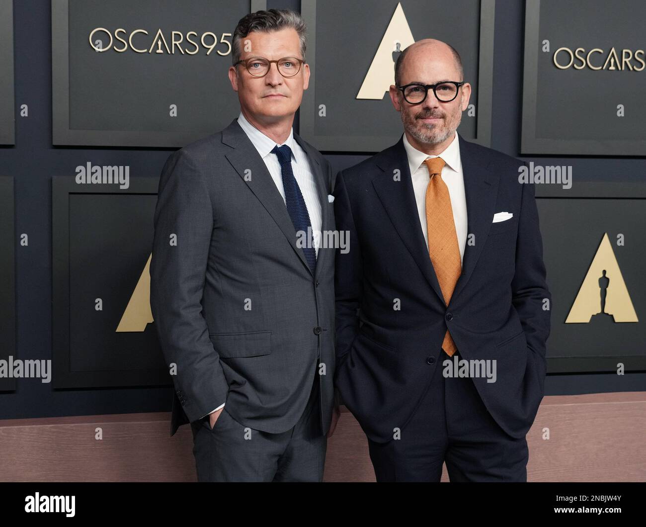 Los Angeles, USA. 13th Feb, 2023. (L-R) Malte Grunert and Edward Berger arrives at the 95th Annual Oscars Nominees Luncheon held at the Beverly Hilton in Beverly Hills, CA on Monday, ?February 13, 2023. (Photo By Sthanlee B. Mirador/Sipa USA) Credit: Sipa USA/Alamy Live News Stock Photo